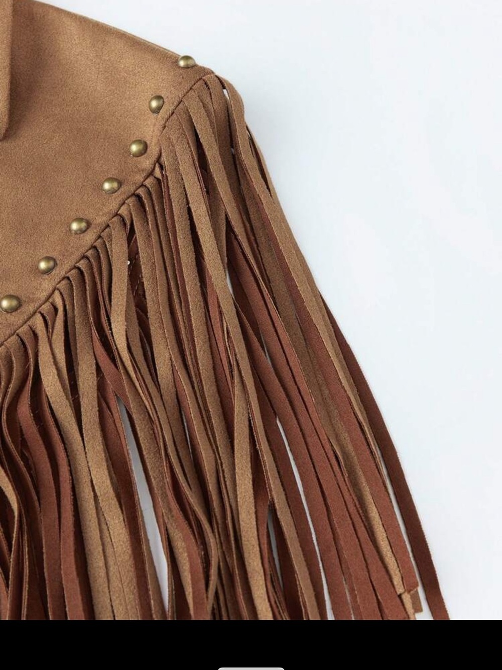 Fringed Suede-Look Crop Top in Tan( one size) - Picture 5 of 5